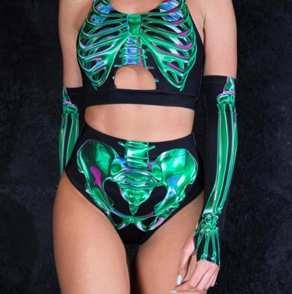 Devil Walking Emerald Skeleton Booty Shorts - Picture 1 of 8